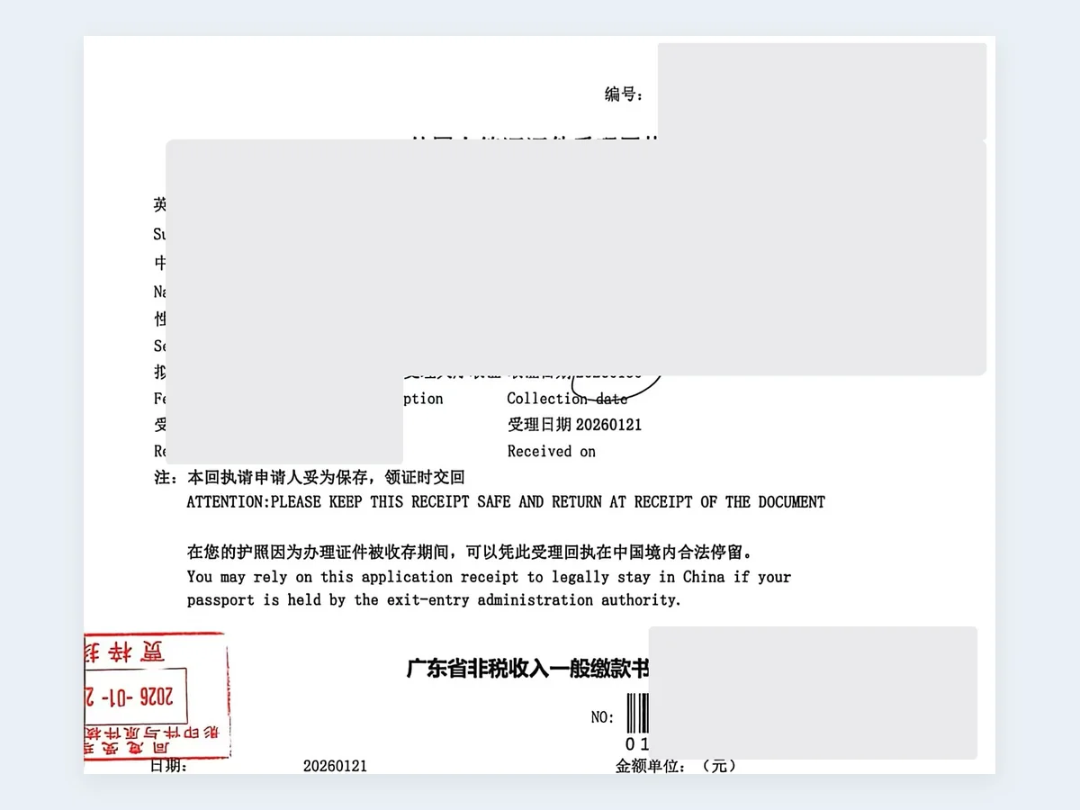 签证受理凭证记录 - 已脱敏