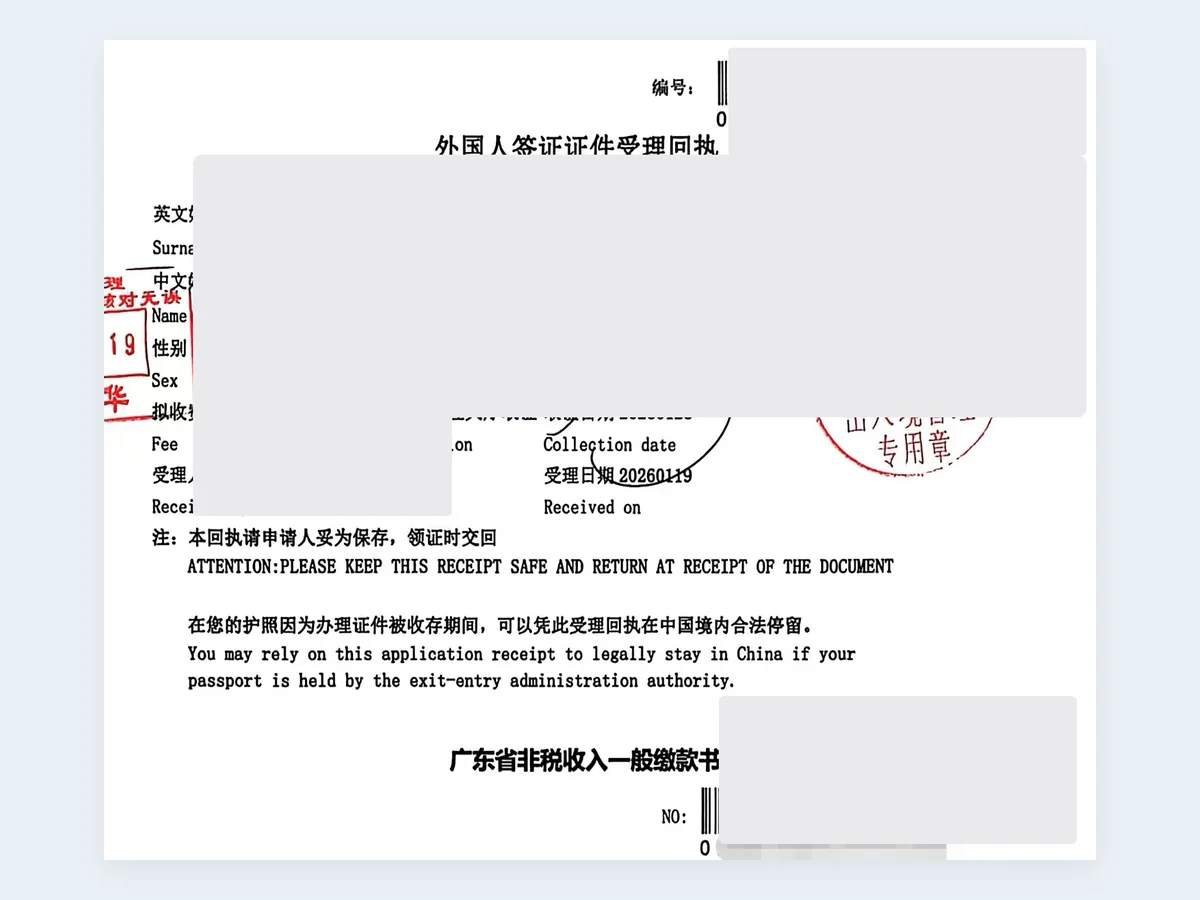 签证受理凭证记录 - 已脱敏