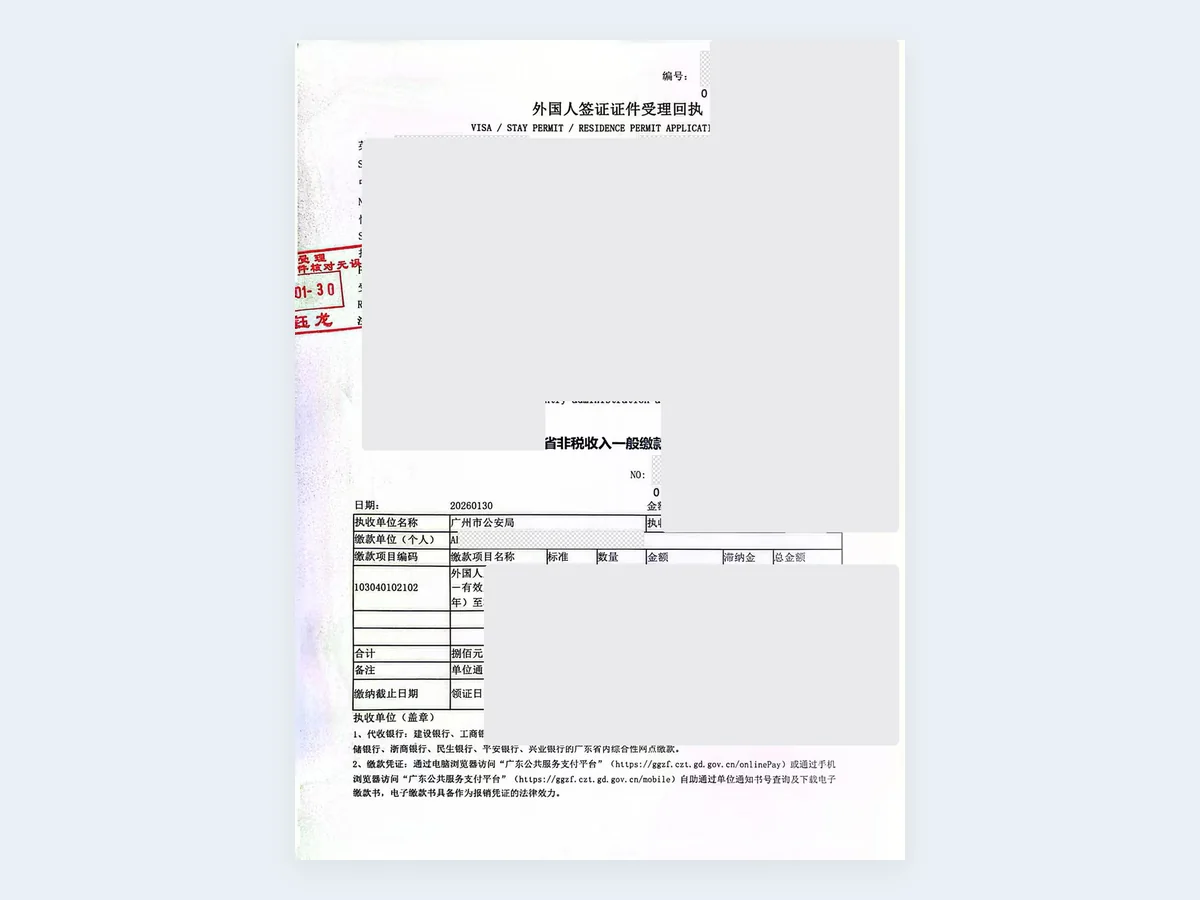 签证受理凭证记录 - 已脱敏